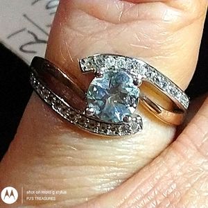 AQUAMARINE 10K GOLD & STERLING, FACETED WH. SAPPHIRE. ON SHOULDERS.(R-250284) 7